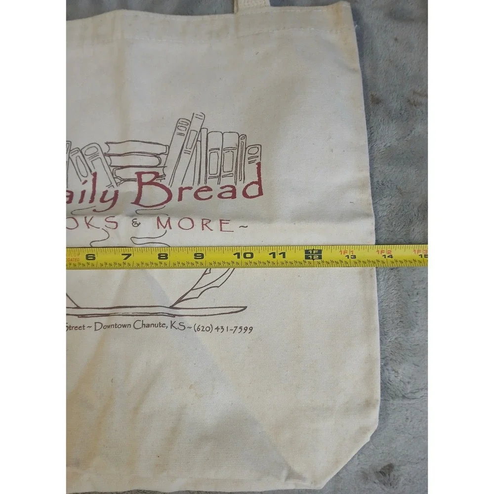 Daily Bread Books &‎ More Canvas Tote Bag Cream Bookstore Coffee Graphic Kansas